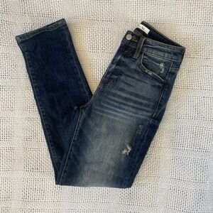 Willow + Root The Mom Jean Dark Wash Distressed High Rise Tapered Denim Size 25